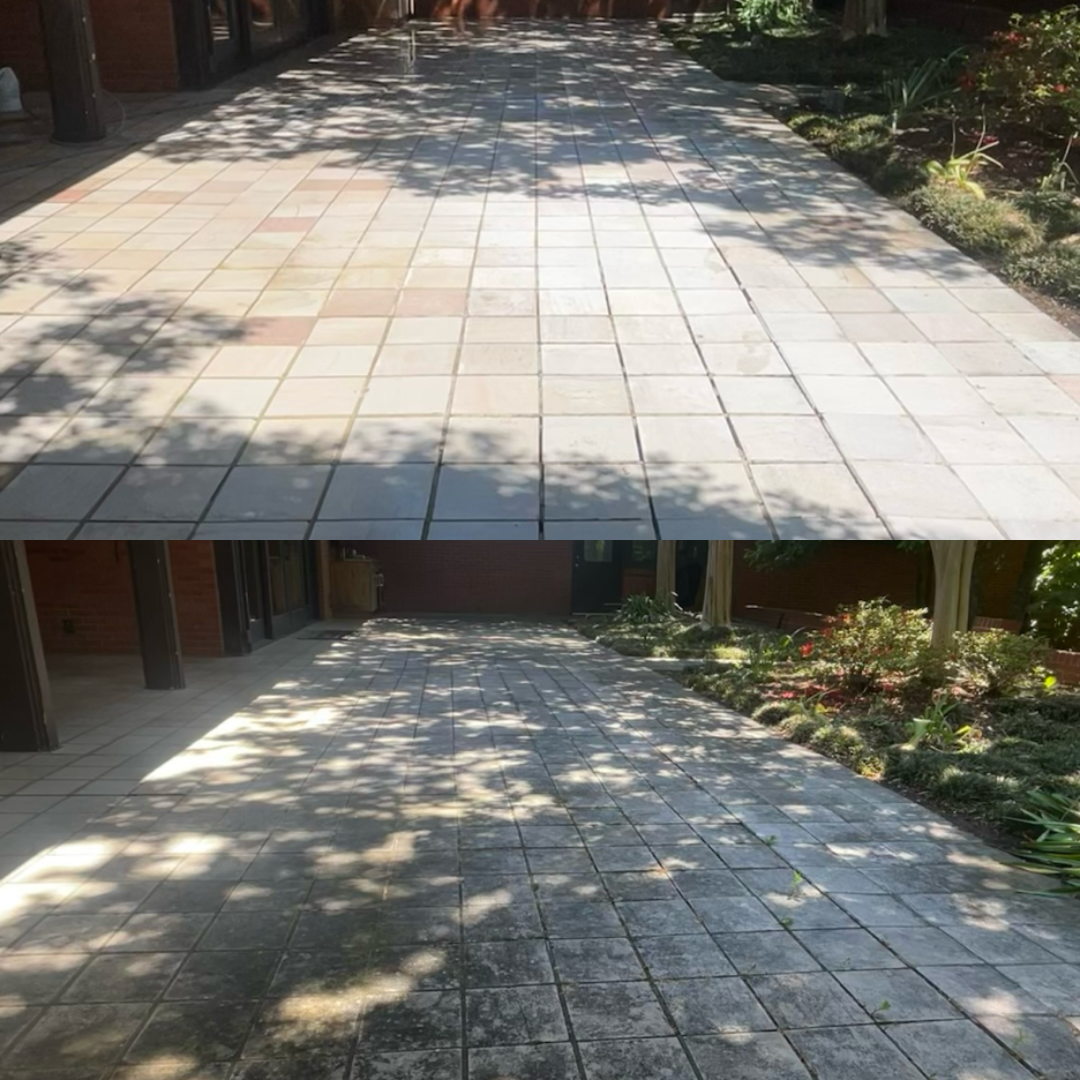 Pressure washed walkway before and after